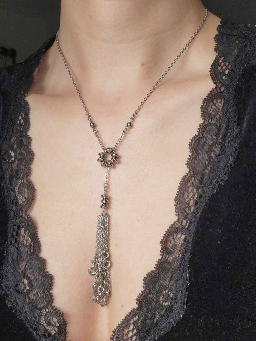 Vintage silver lariat necklace with tassels